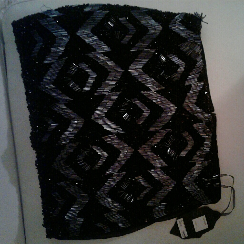 Black formal mini skirt with beaded